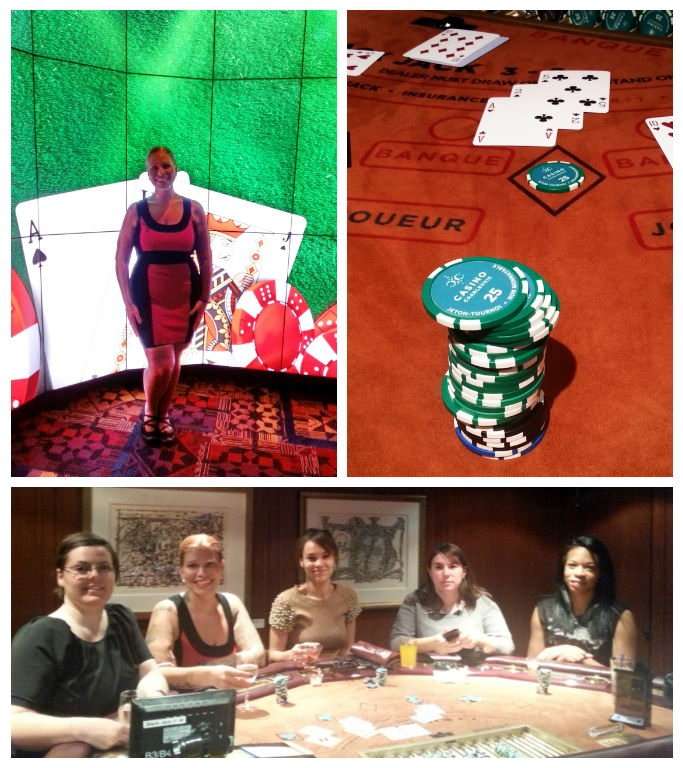 Le Casino de Charlevoix qui allie histoire et modernité. Photo du bas: les 5 bloggeuses invitées à une table de Blackjack
