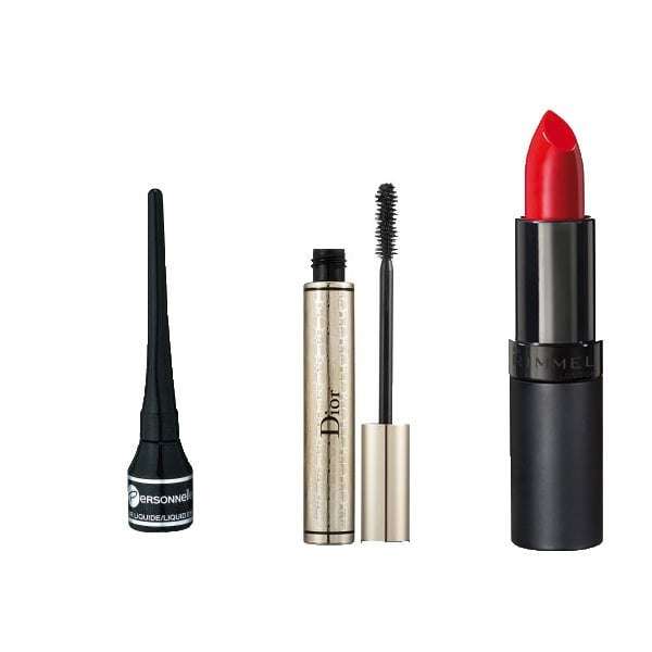 Rouge à lèvre Kate de Rimmel, Mascara Dior et Eyeliner noir Personnelle