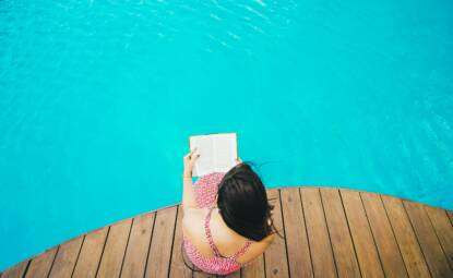 Lecture, été, piscine